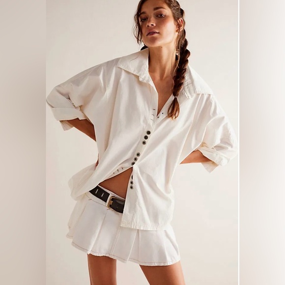 NWOT We The Free Pima Cotton Sophie Shirt Medium Oversized Made Morocco Spain 🇪🇸 - Picture 2 of 14